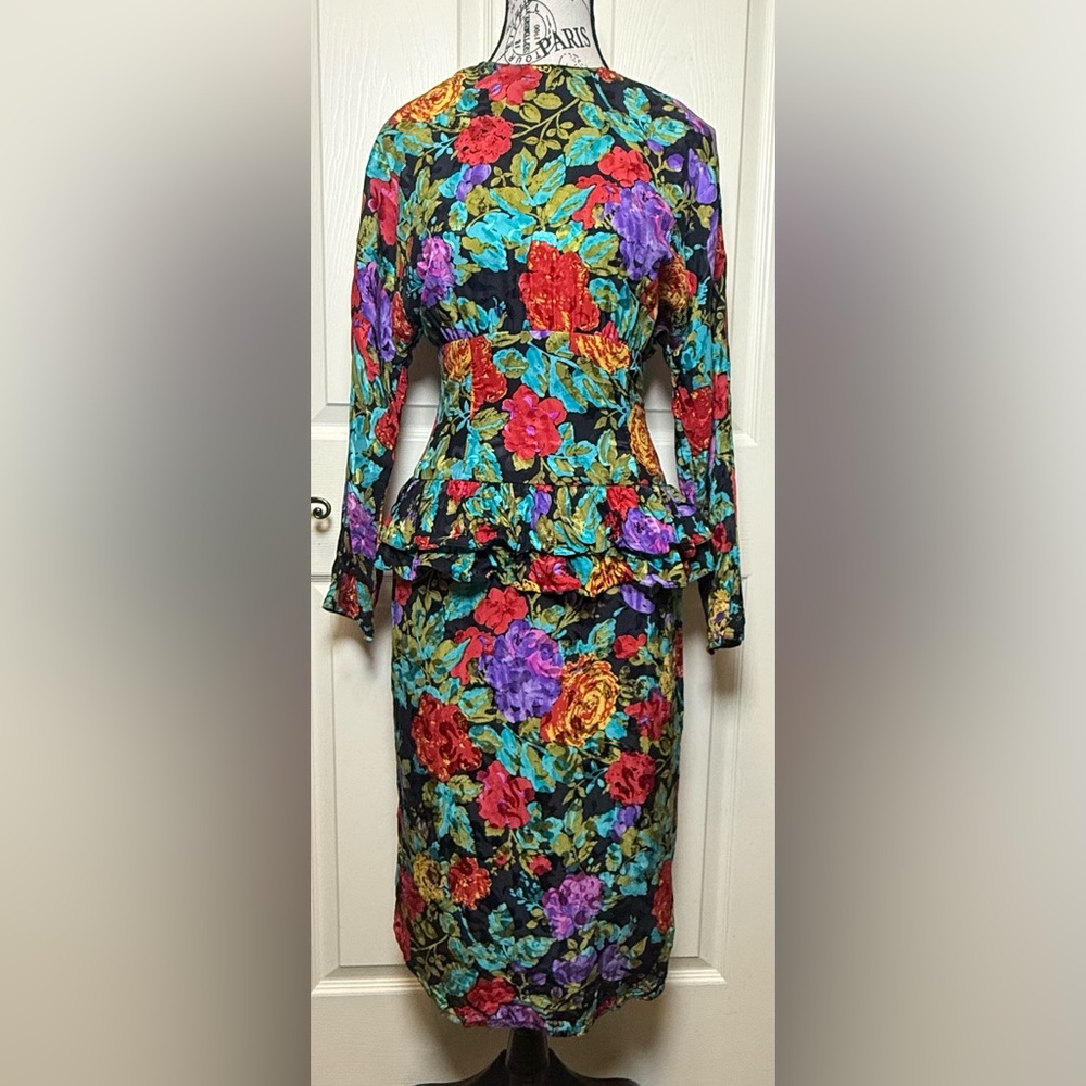 Vintage Silk  Maggy London Multicolor Floral Midi Dress